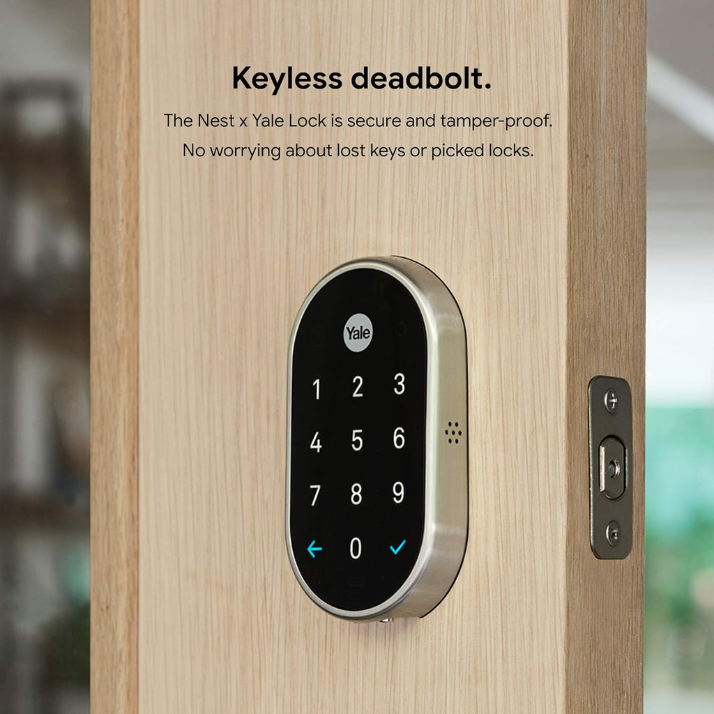 Google Nest x Yale Lock - Tamper-Proof Smart Lock for Keyless Entry - Keypad Deadbolt Lock for Front Door - Satin Nickel - Best smart locks for airbnb