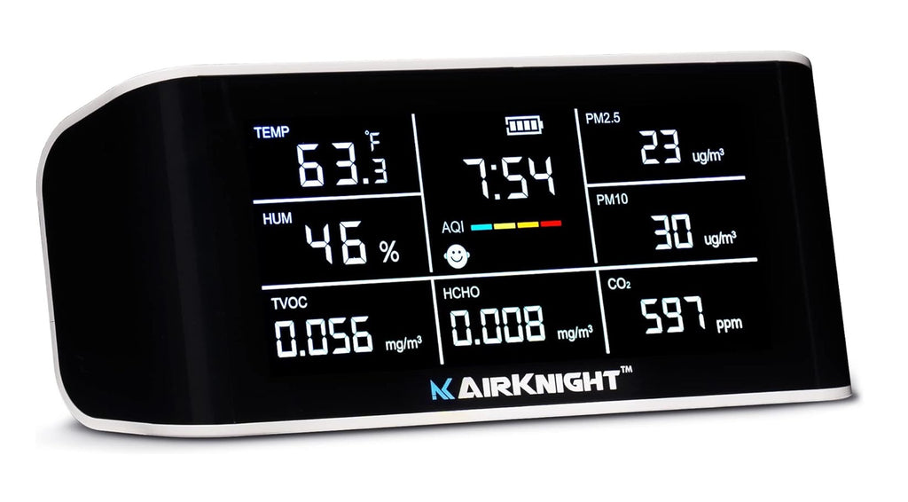 AirKnight 9-i-1 indendørs luftkvalitetsmonitor, bærbar CO2-monitor VOC-sensor Formaldehyddetektor AQI PM2.5 + 4 mere Hjemmeovervågning - bedste indendørs luftkvalitetsmonitor - grandgoldman.com