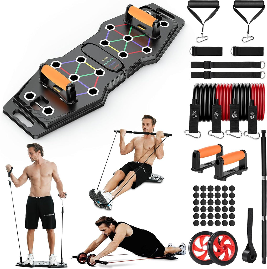 BAQICK Foldable Push Up Board, 25-In-1 Multifunction Home Workout Equipment for Upper Body Strength Training, Portable Push Up Board with Color-Coded Variations and Accessories for Chest, Triceps, Back, Arms - Are Portable Gyms Worth it? The Strange Truth To Know (value) - grandgoldman.com