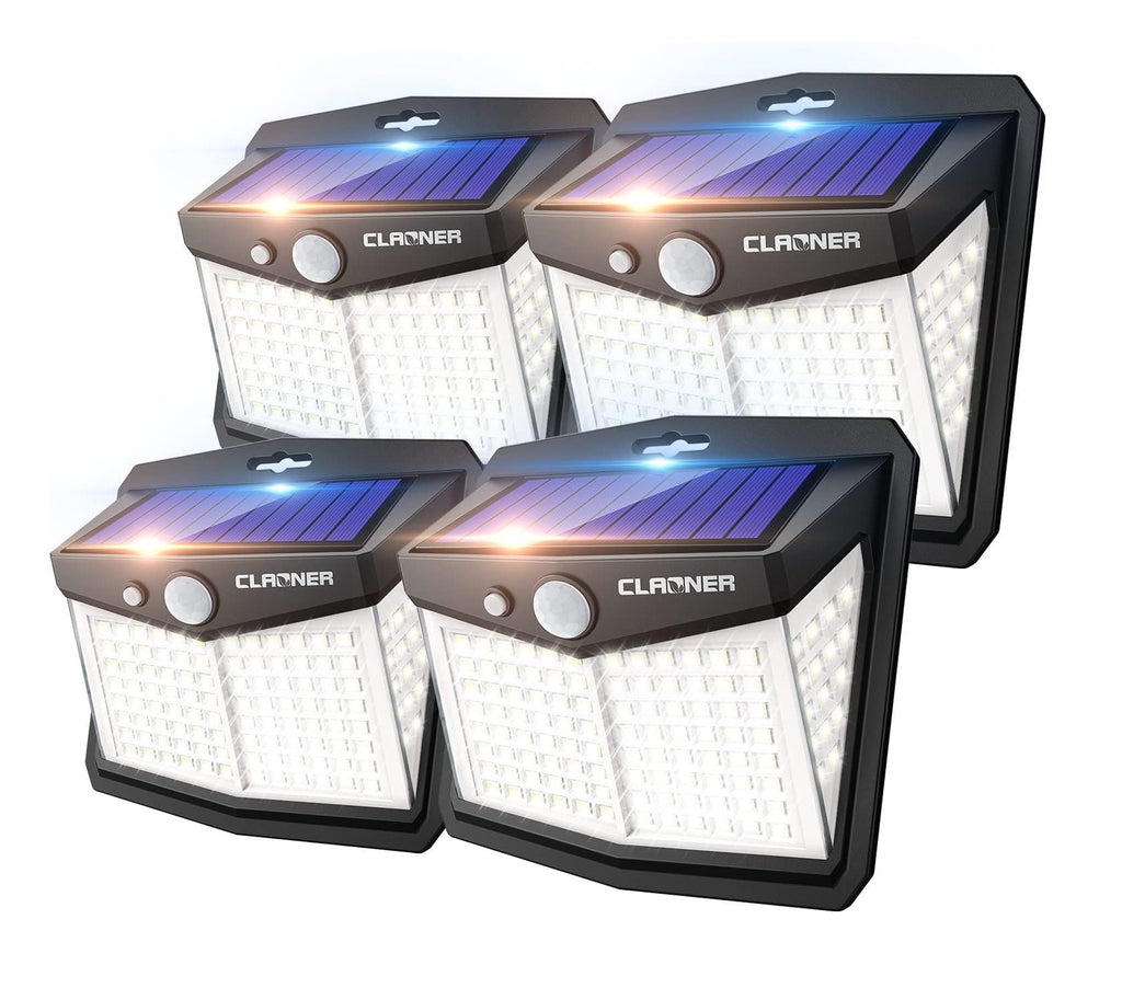CLAONER Solar Lights Outdoor, [128 LED4 Packs] Motion Sensor Lights 3 Working Modes for Outdoor with 270° Wide Angle Wireless IP65 Waterproof - Best Outdoor Security Lights with Motion Sensors (Tested) - grandgoldman.com