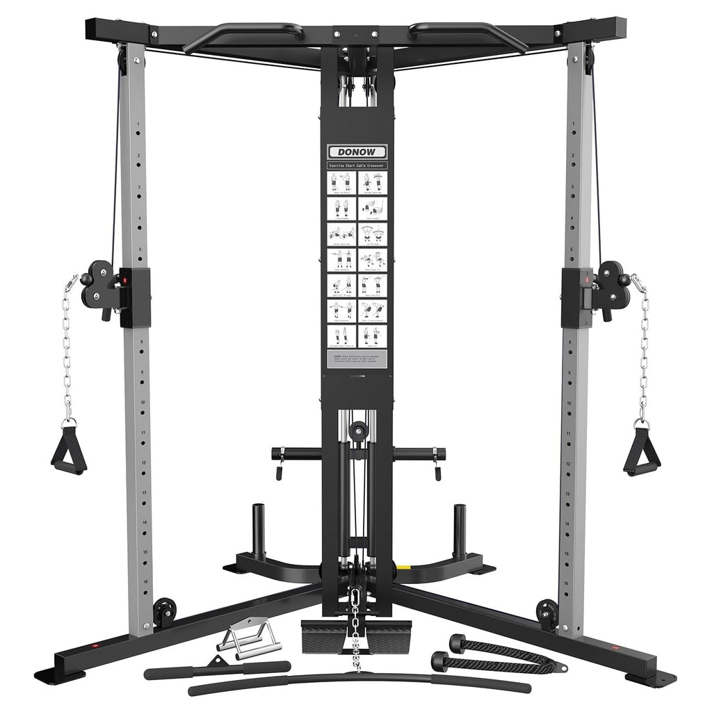 DONOW Cable Crossover Machine, Cable Fly Machine Home Gym System Workout Station with Dual Pulley System Pull-Up Bar Cable - Best Cable Machine for Home Gyms - grandgoldman.com