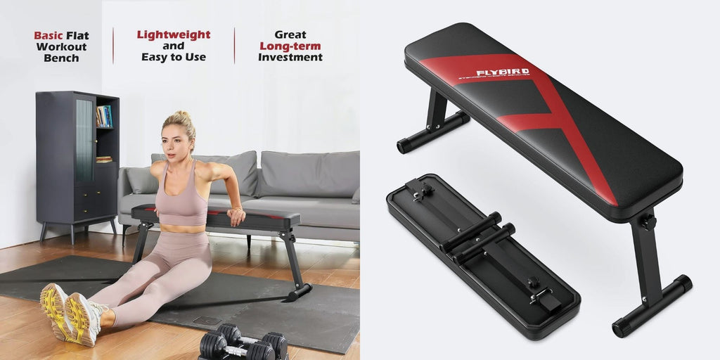 FLYBIRD Flat Bench, Foldable Flat Weight Bench Easy Assembly for Strength Training - Best weight bench for home gym - grandgoldman.com