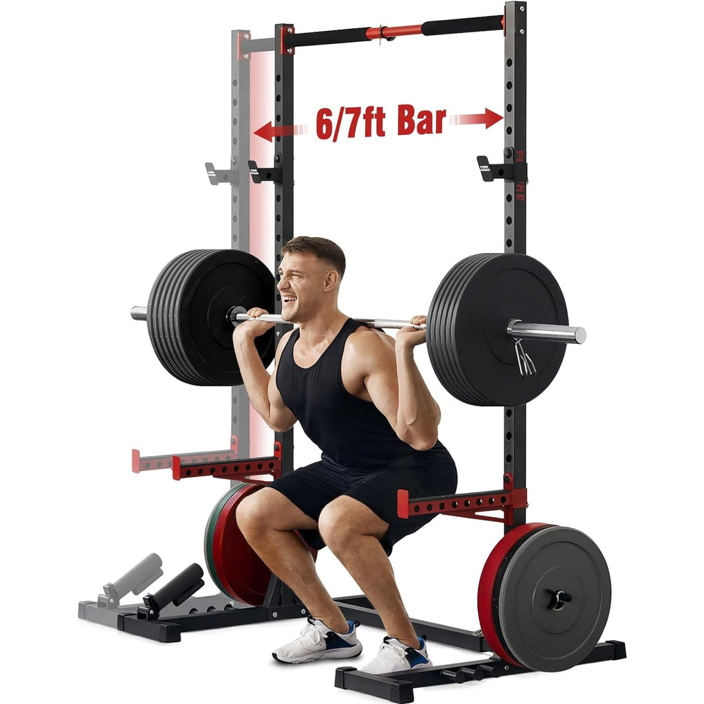 FLYBIRD Squat Rack avec barre de traction, support de puissance multifonctionnel réglable - Meilleur support de squat pour petit espace - GRANDGOLDMAN.COM