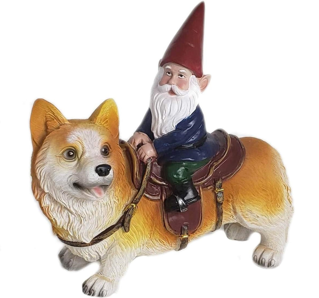 Funny Guy Mugs Garden Gnome Statue - Gnome Riding a Corgi - Best weird gift ideas and stuff on amazon - weird gift website weird gift cards weird gift for friend - grandgoldman.com