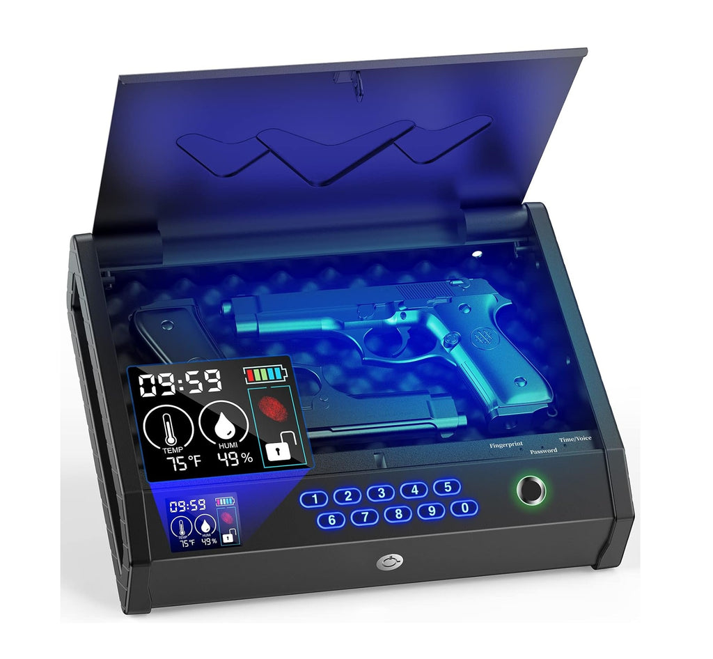 HOLEWOR Gun Safe, Biometric Safes for Pistols with LCD Display of Time Battery, Fingerprint Quick - Best Home Centric Smart Safe -grandgoldman.com