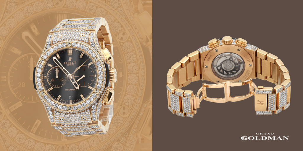 Montre en diamant pour homme Hublot Classic Fusion Chronograph en or rose 18 carats - Éblouissante et intemporelle : 49 meilleures montres en diamant que vous pouvez acheter aujourd'hui - GRANDGOLDMAN.COM