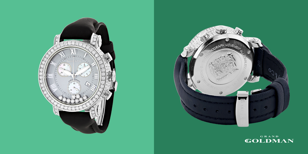 Montre flottante VS diamant pour hommes Benny and Co de fabrication suisse 8 carats - Éblouissante et intemporelle : 49 meilleures montres en diamant que vous pouvez acheter aujourd'hui - GRANDGOLDMAN.COM