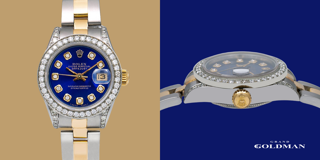 Montre Rolex avec lunette en or 18 carats et diamants Lady-datejust 69173, cadran bleu de 26 mm, 1 ct - Éblouissante et intemporelle : 49 meilleures montres en diamant que vous pouvez acheter aujourd'hui - GRANDGOLDMAN.COM