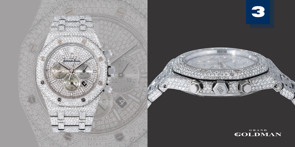 Montre en diamant pour homme chronographe Audemars Piguet Royal Oak Iced Out de 42 mm 26320 - Éblouissante et intemporelle : 49 meilleures montres en diamant que vous pouvez acheter aujourd'hui - GRANDGOLDMAN.COM