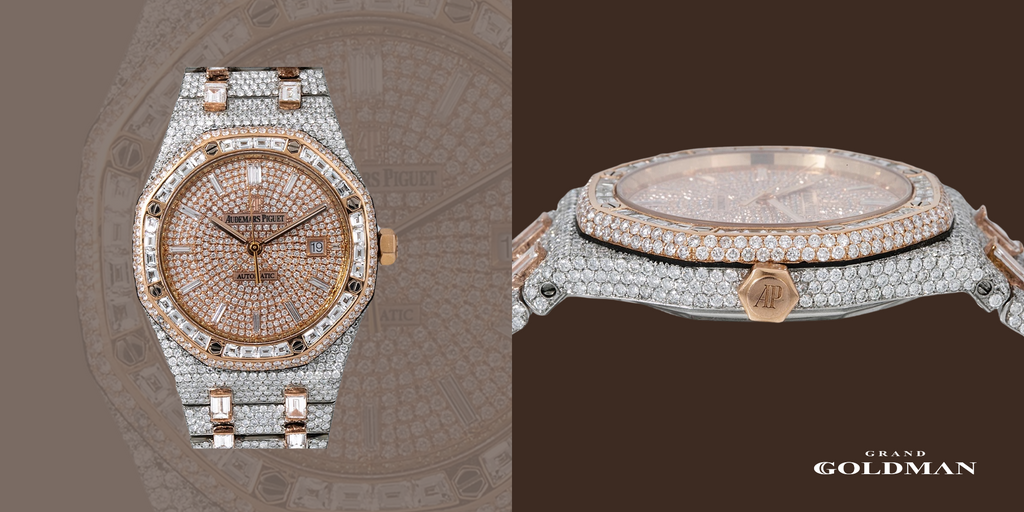 Montre Audemars Piguet Royal Oak en or rose glacé pour homme, 44 mm, diamant 33 carats 15400sr - Éblouissante et intemporelle : 49 meilleures montres en diamant que vous pouvez acheter aujourd'hui - GRANDGOLDMAN.COM