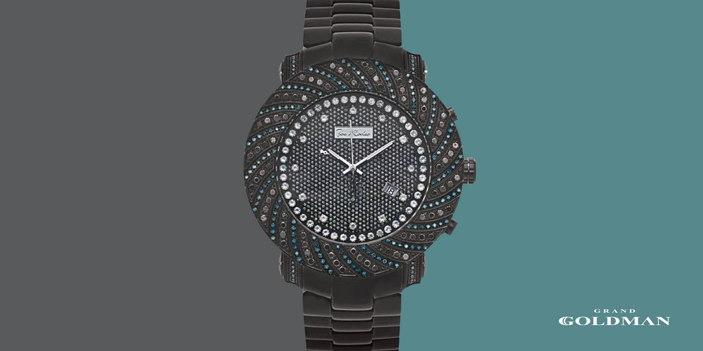 Montre Joe Rodeo Blue Black Diamond pour hommes 4,25 ct - Éblouissante et intemporelle : 49 meilleures montres en diamant que vous pouvez acheter aujourd'hui - GRANDGOLDMAN.COM