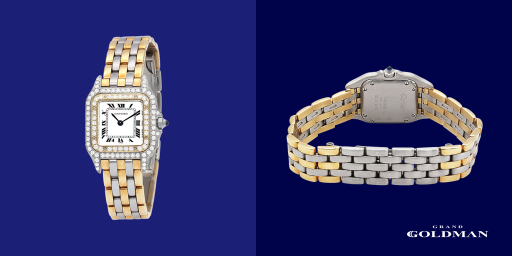 Montre vintage en diamant pour femme Cartier Panthere 21 mm en or 18 carats et acier inoxydable - Éblouissante et intemporelle : 49 meilleures montres en diamant que vous pouvez acheter aujourd'hui - GRANDGOLDMAN.COM
