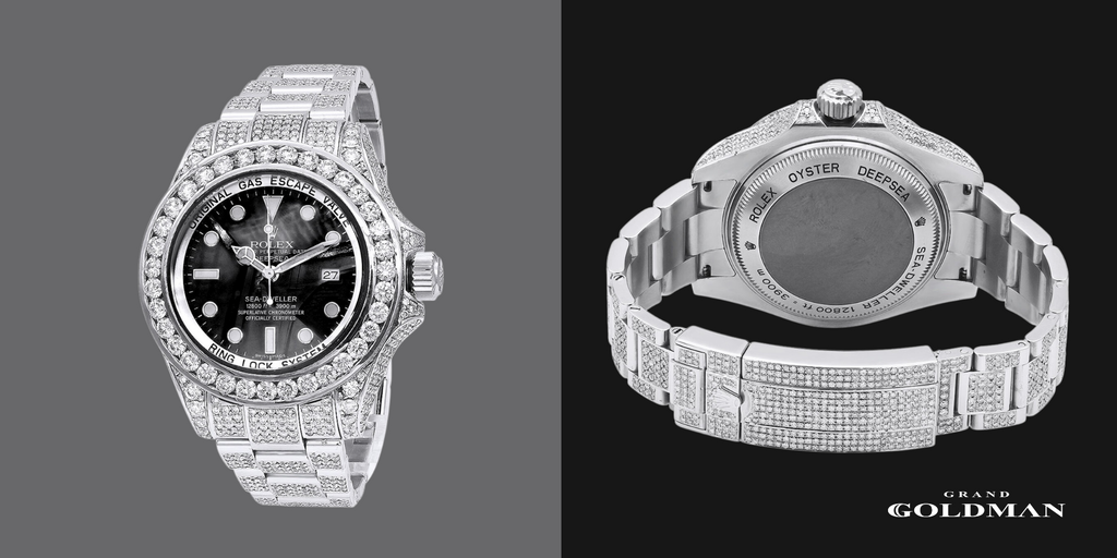 Montre en diamant pour homme Rolex Sea Dweller DeepSea 32,55 ct - Éblouissante et intemporelle : 49 meilleures montres en diamant que vous pouvez acheter aujourd'hui - GRANDGOLDMAN.COM