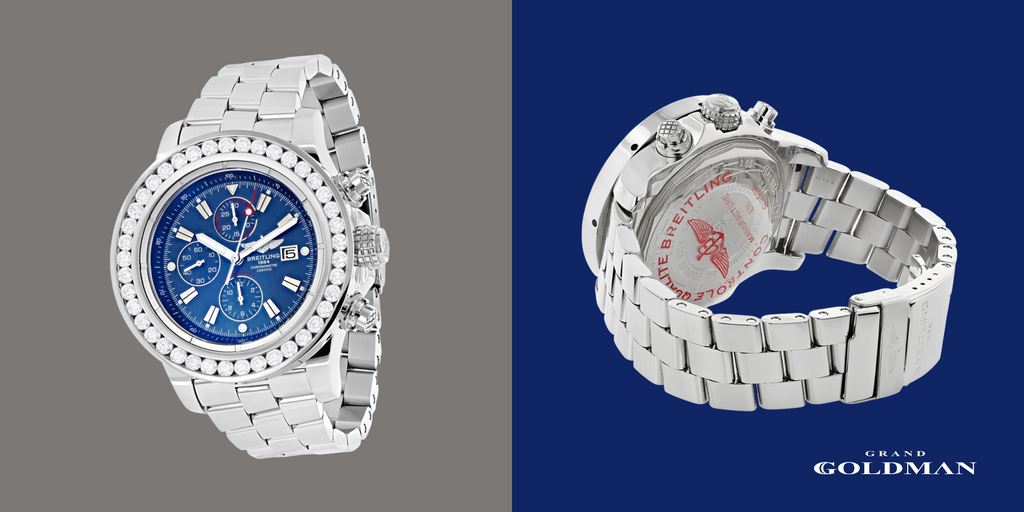 Montre Breitling Super Avenger Diamond pour homme 7 carats - Éblouissante et intemporelle : 49 meilleures montres en diamant que vous pouvez acheter aujourd'hui - GRANDGOLDMAN.COM
