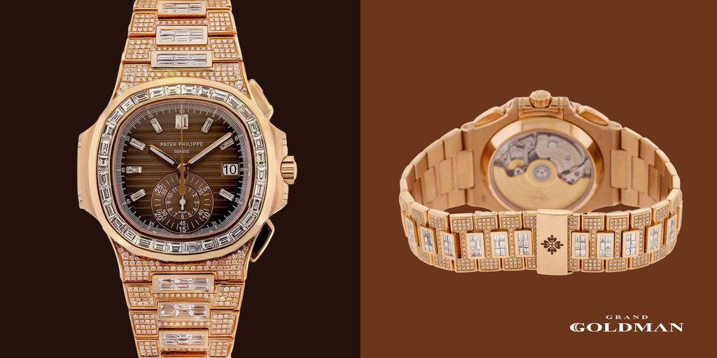 Montre pour homme Patek Philippe Nautilus en or rose 18 carats 5980/1r 40,5 mm, cadran marron - Éblouissante et intemporelle : 49 meilleures montres en diamant que vous pouvez acheter aujourd'hui - GRANDGOLDMAN.COM