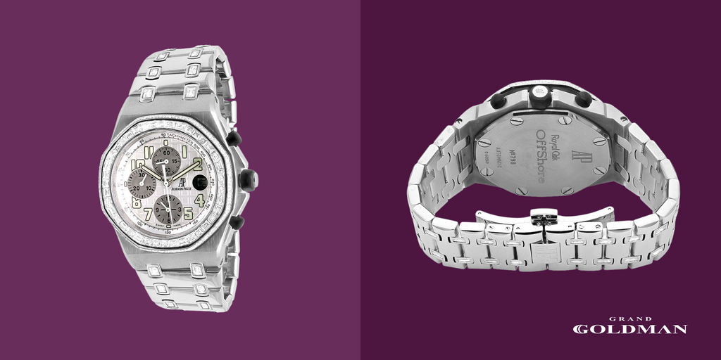 Montre unique Audemars Piguet Royal Oak Offshore en acier avec diamants baguette pour homme - Éblouissante et intemporelle : 49 meilleures montres en diamant que vous pouvez acheter aujourd'hui - GRANDGOLDMAN.COM