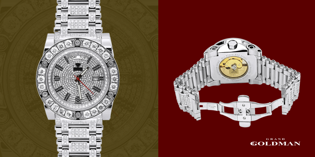 Montre Aqua Master Diamond 22 carats pour homme Diamants blancs et noirs automatique - Éblouissante et intemporelle : 49 meilleures montres en diamant que vous pouvez acheter aujourd'hui - GRANDGOLDMAN.COM