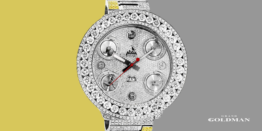 Montre en diamant pour hommes à cinq fuseaux horaires Jacob And Co 34 carats - Éblouissante et intemporelle : 49 meilleures montres en diamant que vous pouvez acheter aujourd'hui - GRANDGOLDMAN.COM