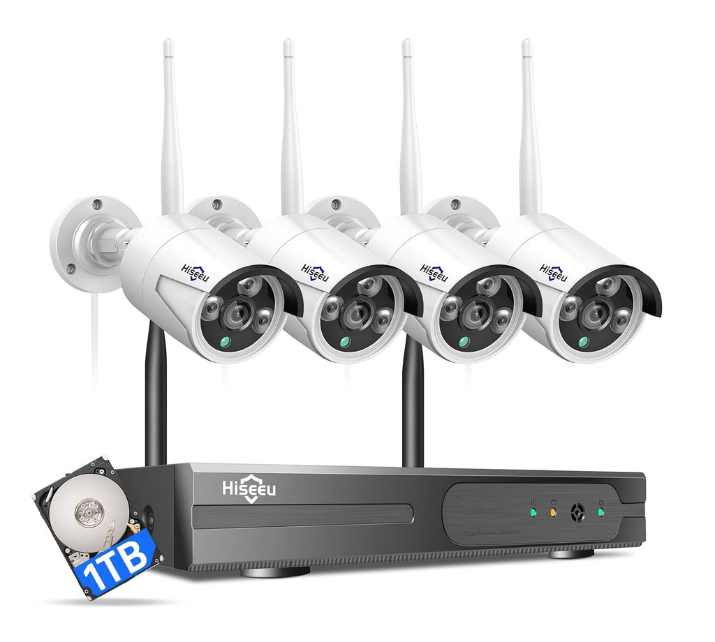 Hiseeu Wireless Security Camera System with 1TB Hard Drive with One-Way Audio,10 Channel NVR 4Pcs 1296P 3MP Night Vision WiFi Security Surveillance - Best NVR Camera System - grandgoldman.com