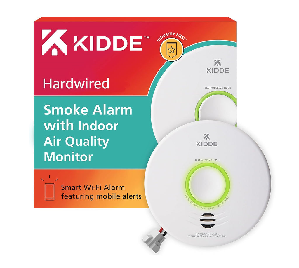 Détecteur de fumée intelligent Kidde et moniteur de qualité de l'air intérieur, WiFi, appareil compatible Alexa, batterie de secours câblée, alertes vocales et d'application - Guide des détecteurs de fumée intelligents, alarmes incendie intelligentes - grandgoldman.com