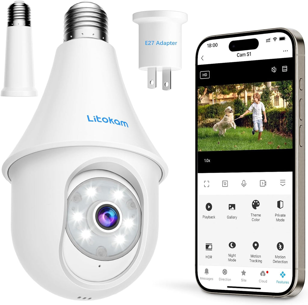 Caméras de sécurité à ampoule LITOKAM 4MP sans fil : idéales pour un enregistrement 24h/24 et 7j/7 - Meilleure caméra de sécurité à ampoule - GRANDGOLDMAN.COM