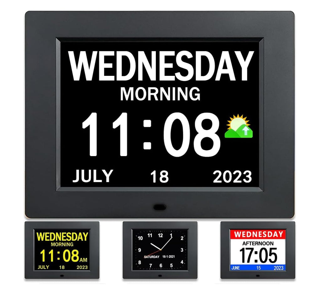 LUNARCLOCK 8IN IPS Digital Calendar Alarm Clock Dementia Clocks - Best Digital Wall Calendars - grandgoldman.com