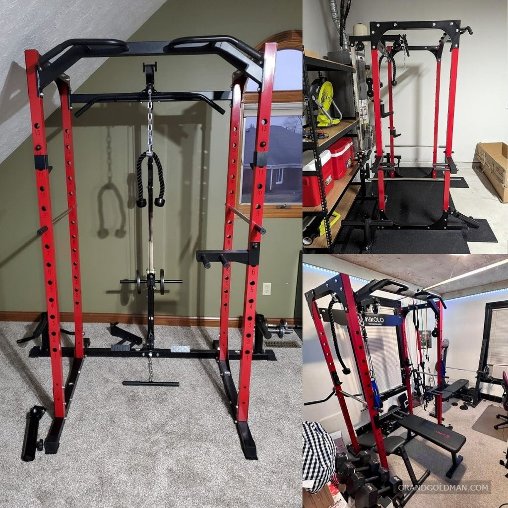 Mikolo Power Cage, Power Rack with LAT Pulldown - Best squat rack for small space - GRANDGOLDMAN.COM