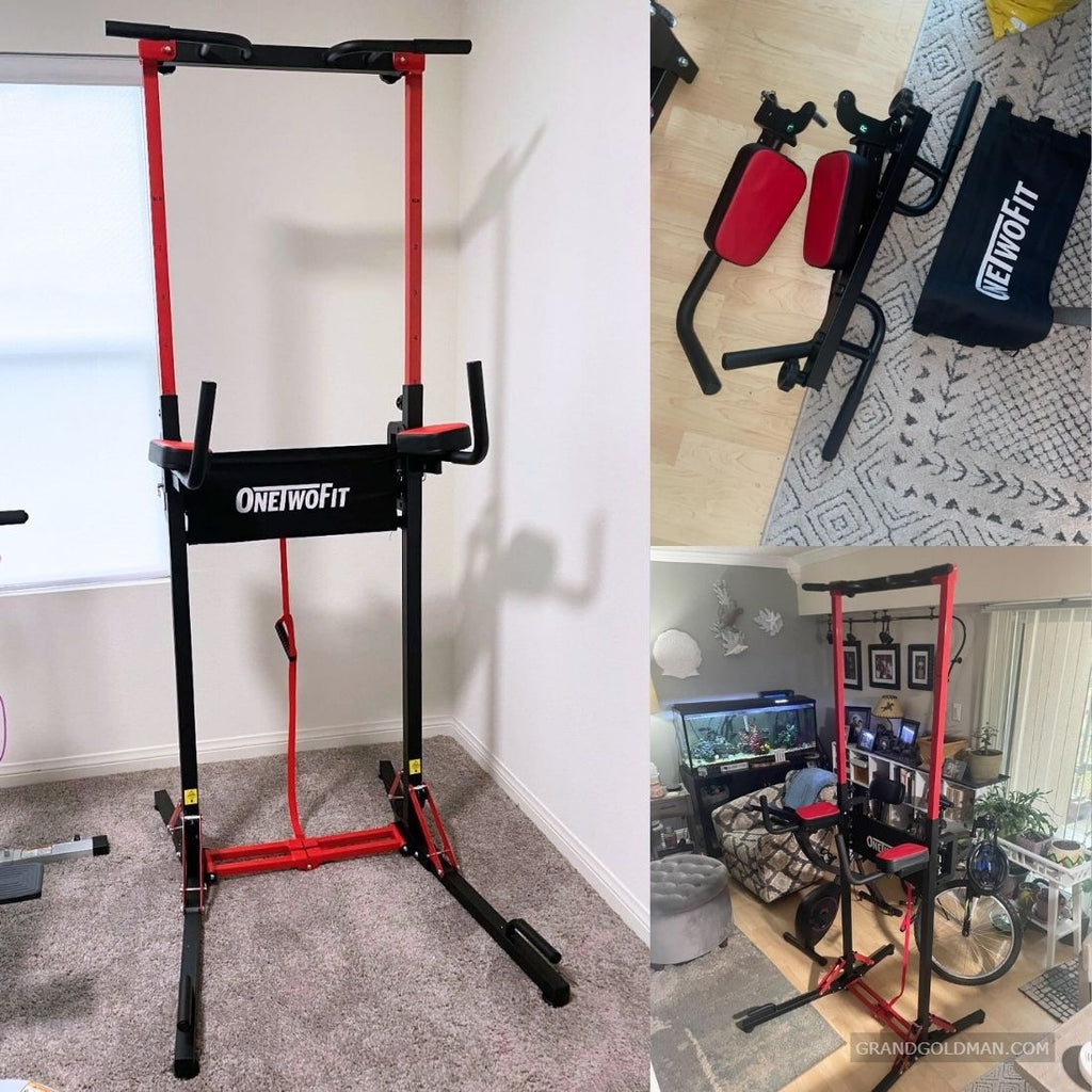 ONETWOFIT Power Tower Pull Up Bar Station: Best Multi-Function Dip Bar - Best Dip Bars & Pull-Up Stations for Home Gym (Reviews) - GRANDGOLDMAN.COM