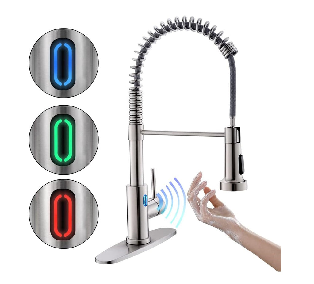 OWOFAN Touchless Kitchen Faucet with Pull Down Sprayer LED Light - Best Touchless Kitchen Faucets - grandgoldman.com