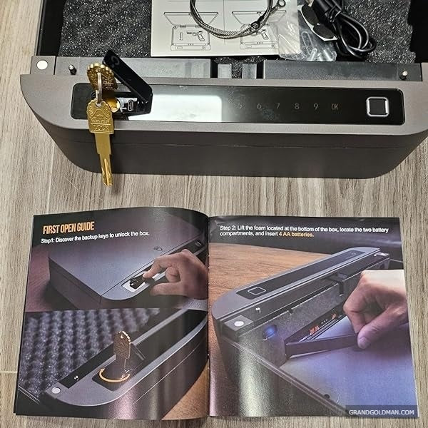 OneTigris Biometric Gun Safe Box, 0.1S Quick-Access Smart APP Handgun Safe Lock Box for Nightstand with Fingerprint Lock, Digital Password, Backup Keys - best home centric smart safe - grandgoldman.com