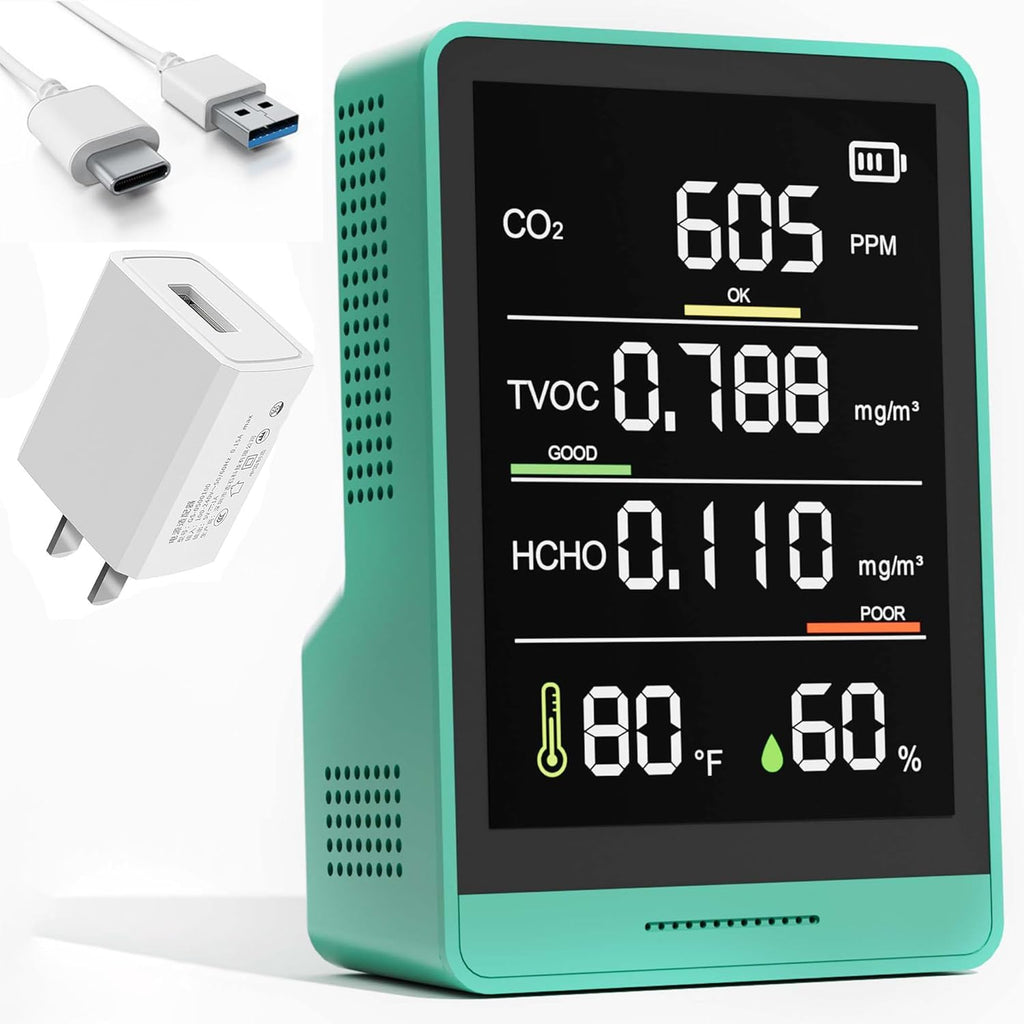 PINOTEC 5-in-1 Professional Indoor Air Quality Monitor Indoor Portable CO2 Monitor  Temperature  Formaldehyde Detector  Humidity TVOC  Air Quality - best indoor air quality monitor - grandgoldman.com