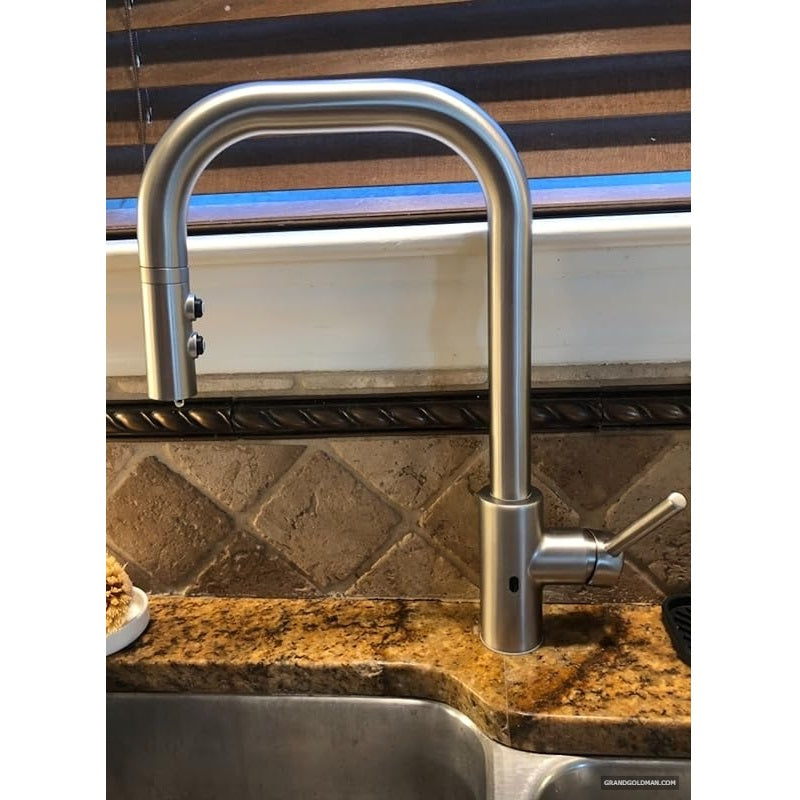 Pfister Zanna Touchless Kitchen Faucet with Pull Down Sprayer and Soap Dispenser - Best Touchless Kitchen Faucets - grandgoldman.com