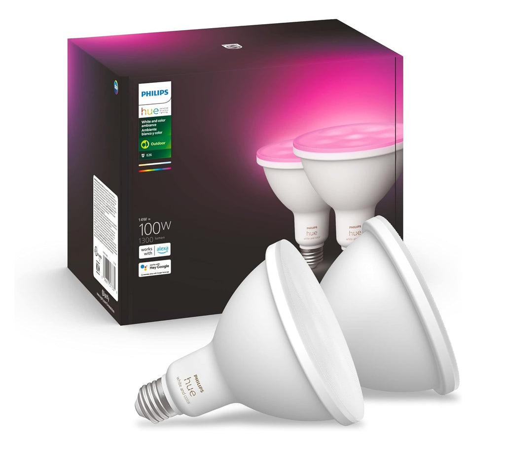 Philips Hue Smart 100W PAR38 LED Bulb - White and Color Ambiance Color-Changing Light - 2 Pack - 1300LM - E26 - Outdoor - Control with Hue App - Best Outdoor Smart Light Bulbs (Reviews) - grandgoldman.com