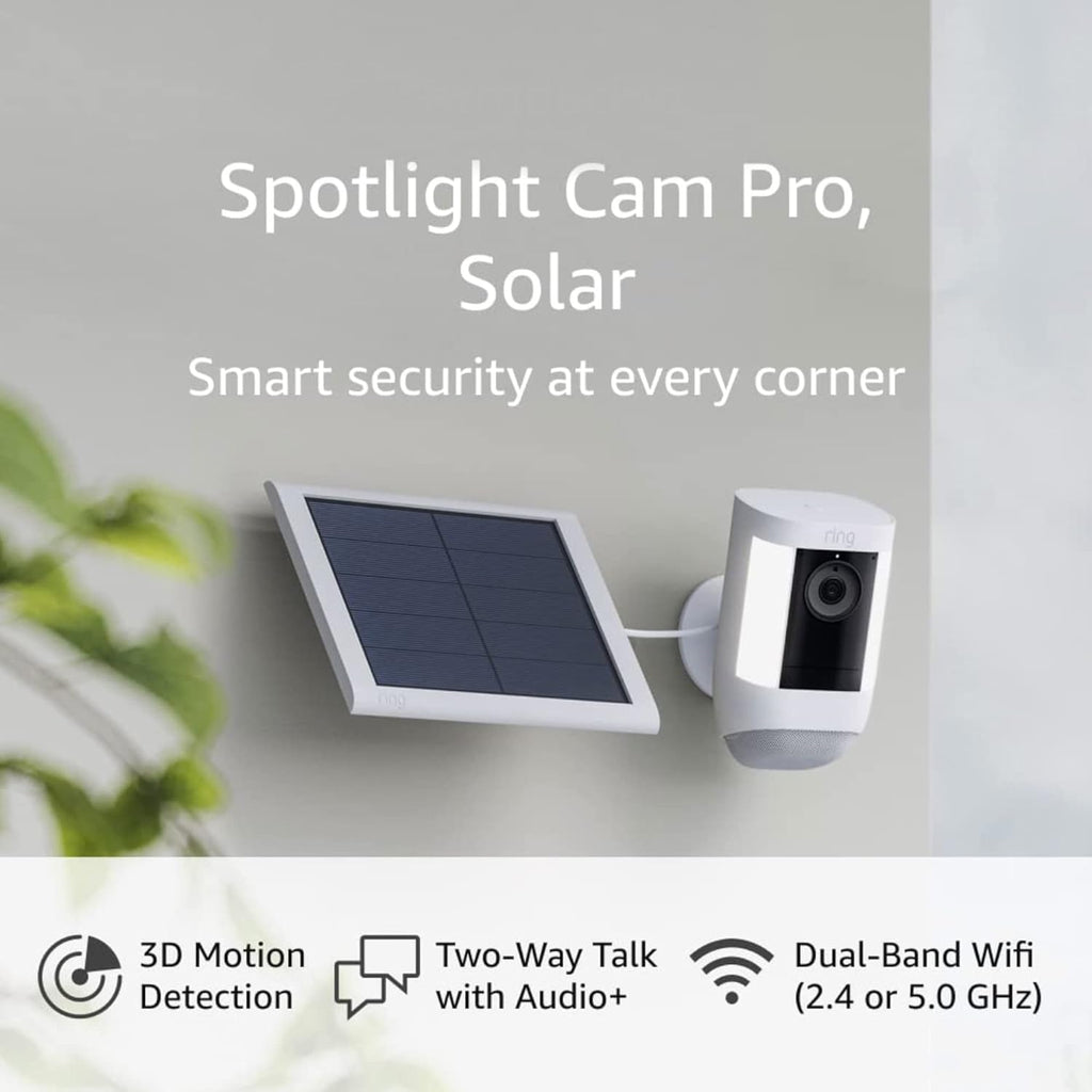 5. RING Spotlight Cam Pro Solar avec détection de mouvement 3D : meilleure convivialité - Meilleure caméra de sécurité à énergie solaire - GRANDGOLDMAN.COM