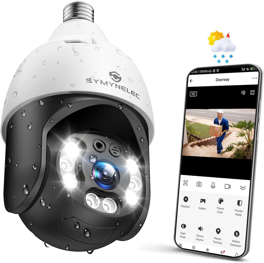 SYMYNELEC Caméra de sécurité à ampoule 5 GHz 2,4 GHz extérieure étanche 2K, 5G double bande 2 caméra de sécurité à prise de lumière WiFi sans fil, caméra intelligente 4 MP avec vision nocturne couleur - Meilleure caméra à ampoule de sécurité (Avis) - grandgoldman.com