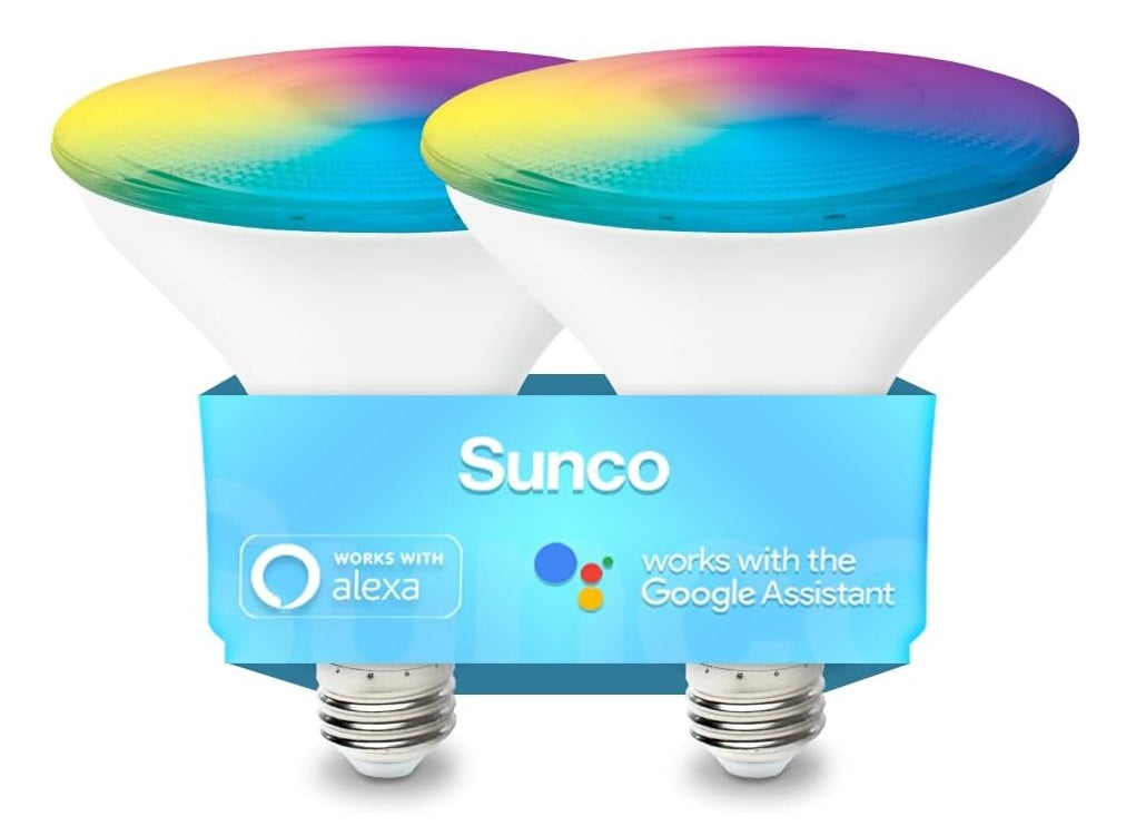 Sunco PAR38 Alexa Compatible Smart LED Bulbs, WiFi Color Changing Outdoor Flood Light, 13W, RGB Tunable - Best Outdoor Smart Light Bulbs (Reviews) - grandgoldman.com