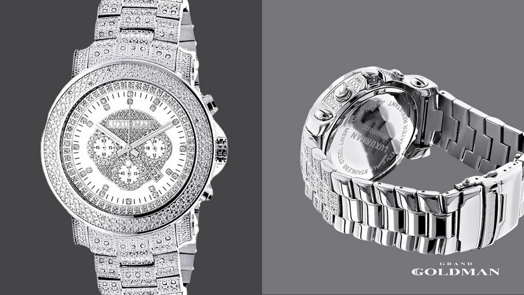 Montre chronographe LUXURMAN Iced Out en diamant avec 2 carats - 12 meilleures montres en diamant à moins de 1000 $ pour les hommes économes - GRANDGOLDMAN.COM