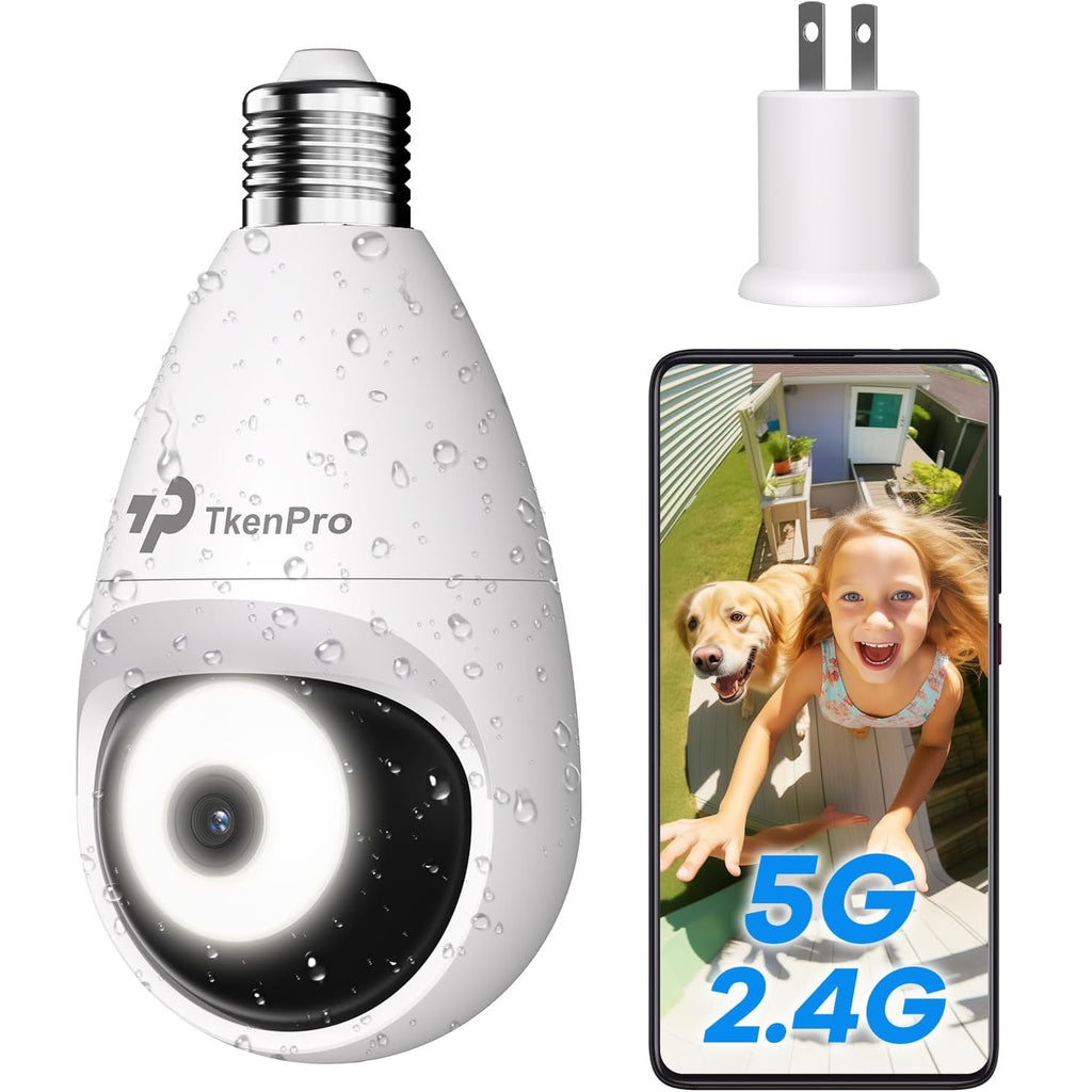 Caméra de sécurité à ampoule TKENPRO 5G et 2,4 GHz, double bande IP65 étanche : meilleure luminosité - Meilleure caméra de sécurité à ampoule - GRANDGOLDMAN.COM