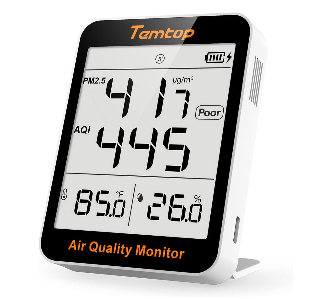 Temtop Air Quality Monitor, Indoor Thermometer Portable AQI PM2.5, Temperature, Humidity Detector for Home, Office or School, Air Quality Tester, Battery Pow - best indoor air quality monitor - grandgoldman.com
