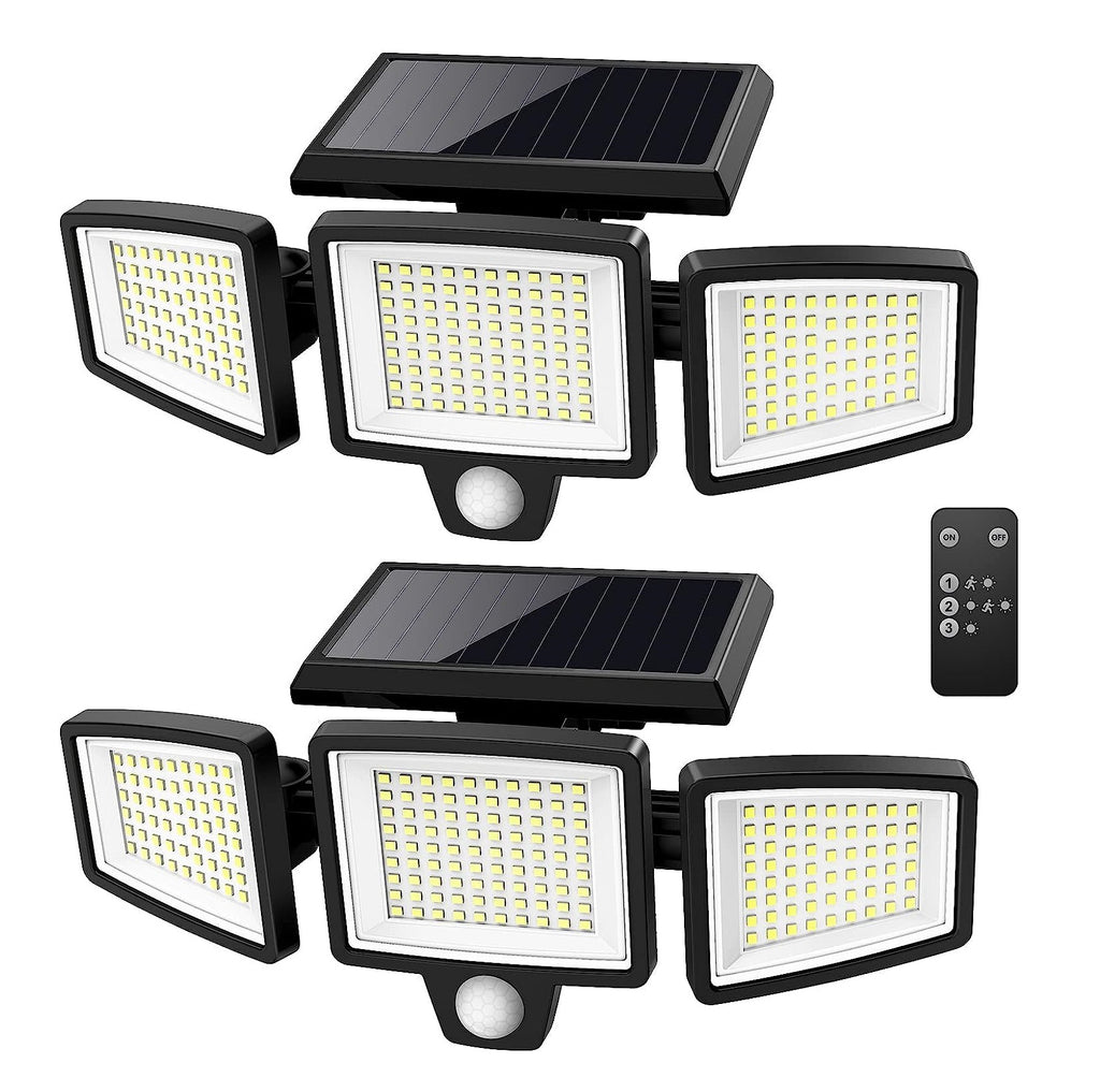 Tuffenough Solar Outdoor Lights 2500LM 210 LED Security Lights with Remote Control,3 Heads Motion Sensor Lights, IP65 Waterproof, 270 Wide Angle - Best Outdoor Security Lights with Motion Sensors (Tested) - grandgoldman.com