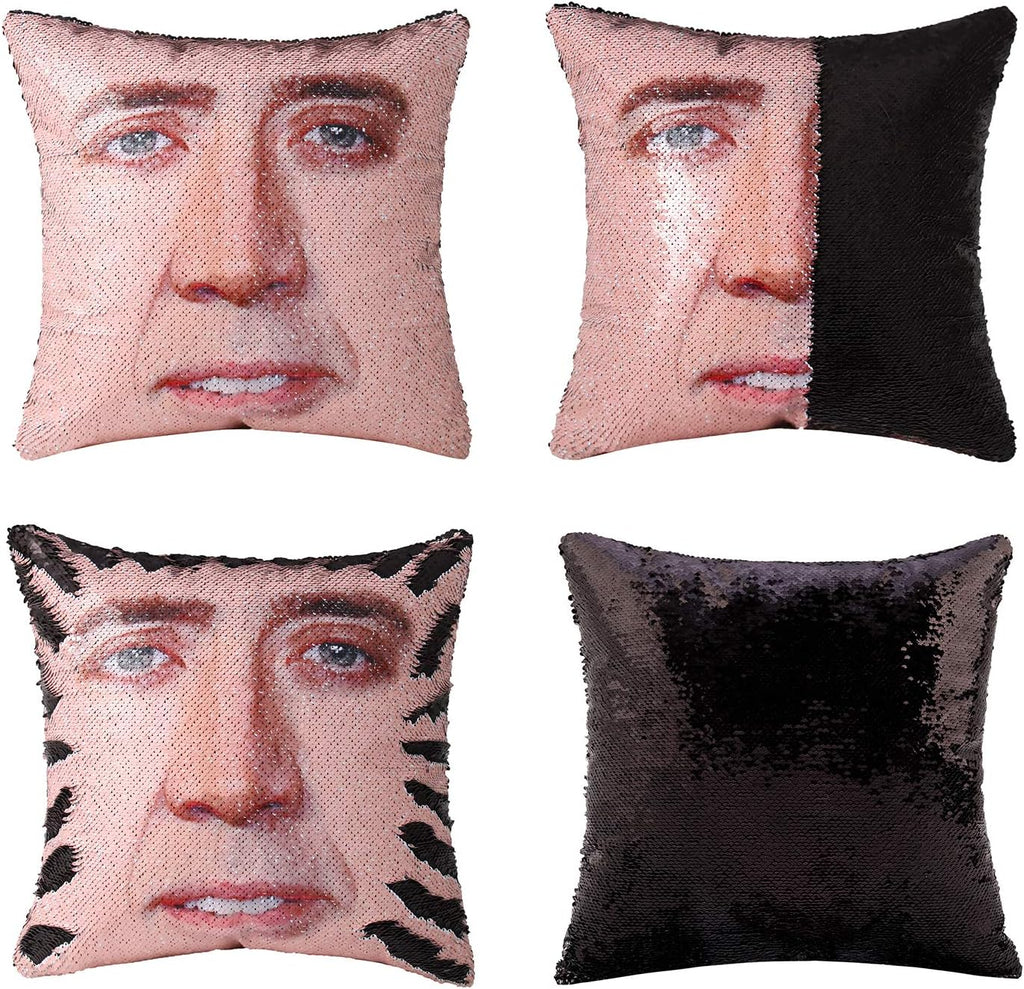 Weird Gifts Funny Sequin nicolas cage Pillow Cover  - Best weird gift ideas and stuff amazon - grandgoldman.com