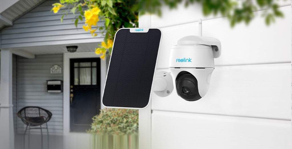 REOLINK Premières caméras de sécurité solaires 4K d'extérieur sans fil, panneau solaire Argus PT 4K + 6 W, caméra extérieure à batterie solaire panoramique et inclinable à 360° avec vision nocturne couleur 8 MP, Wi-Fi 2,4/5 GHz, sans frais mensuels