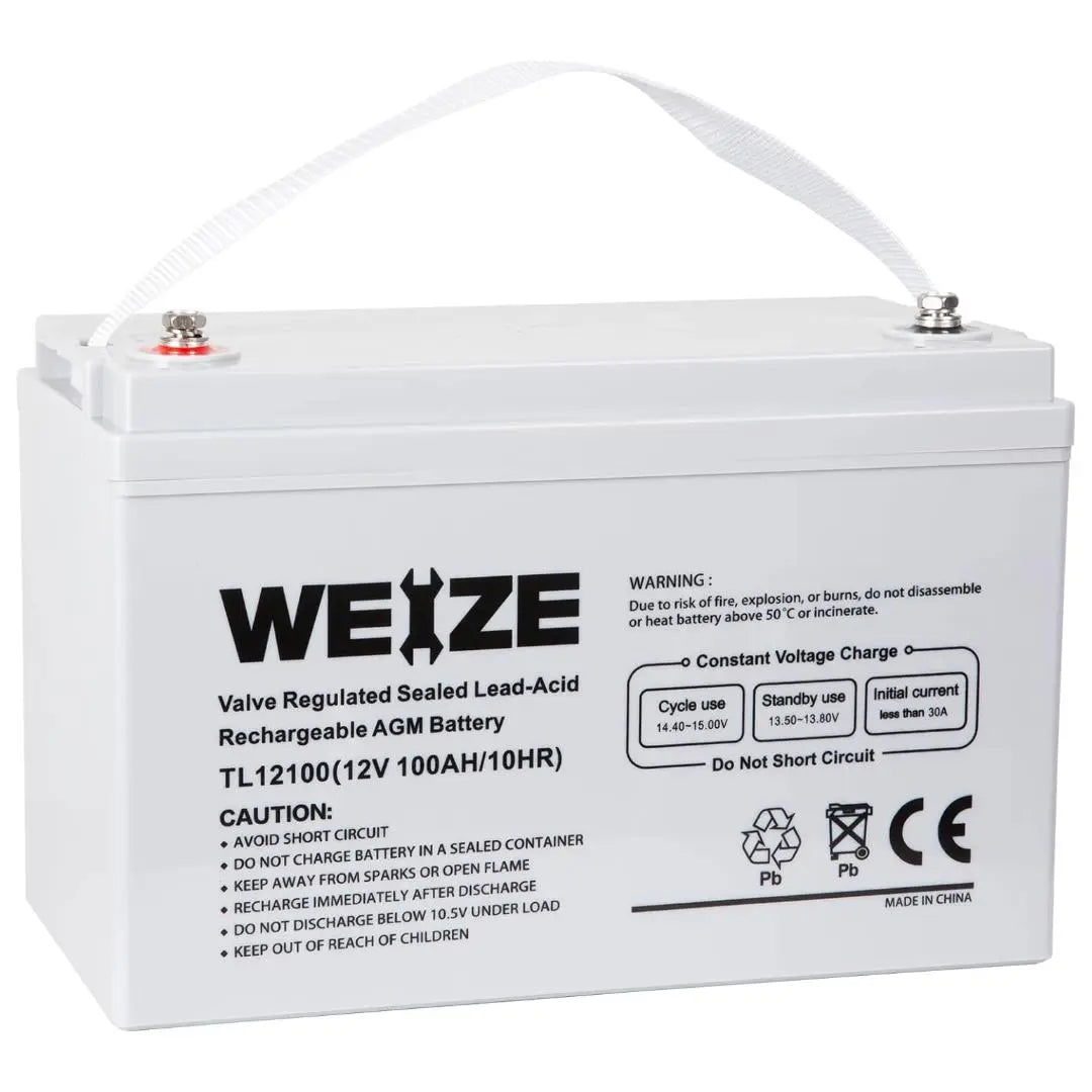 WEIZE New 12V 100AH SLA Deep Cycle AGM Battery (Light Grey)