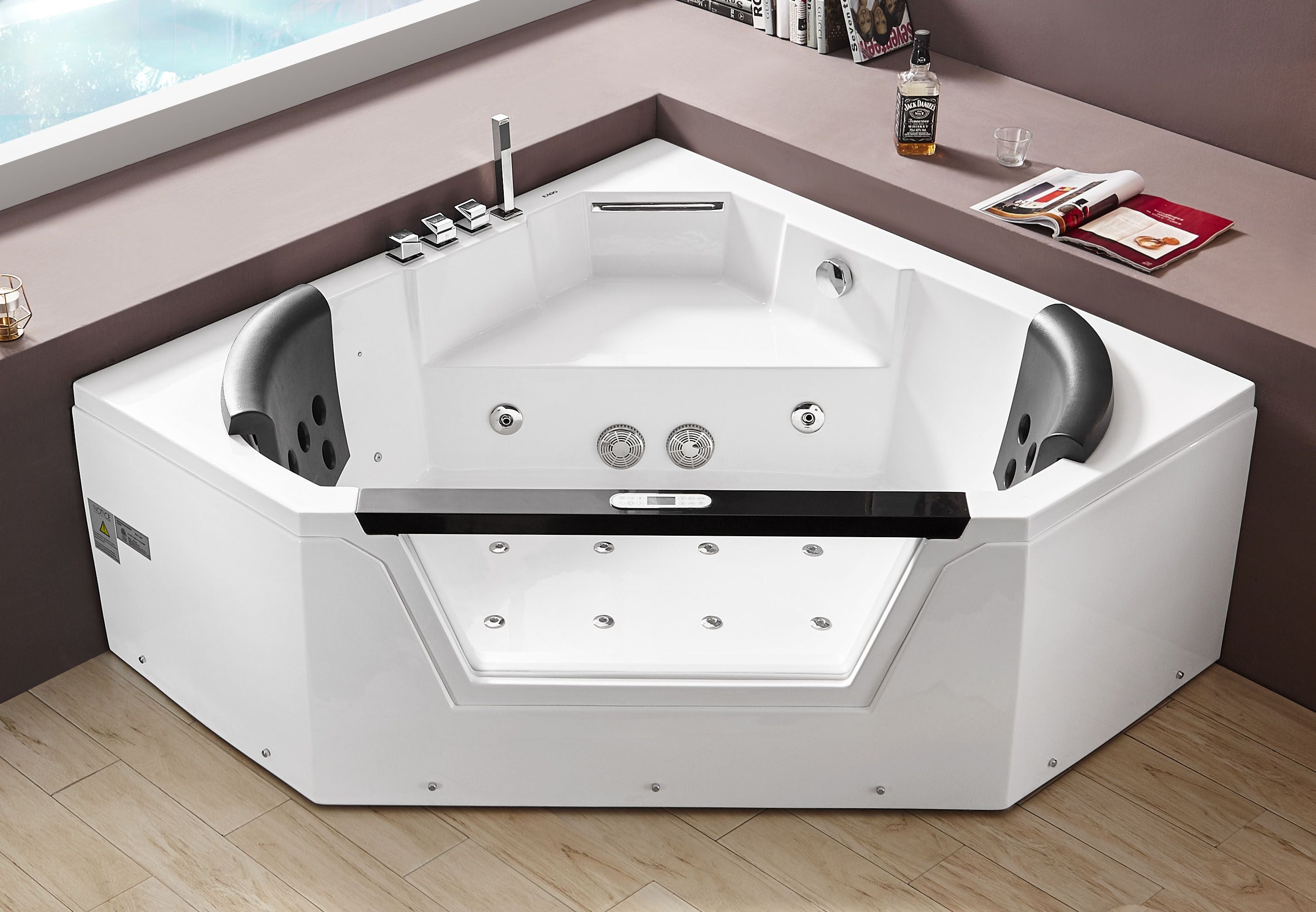 EAGO AM156ETL | 60" Clear Corner Whirlpool Bathtub for Two
