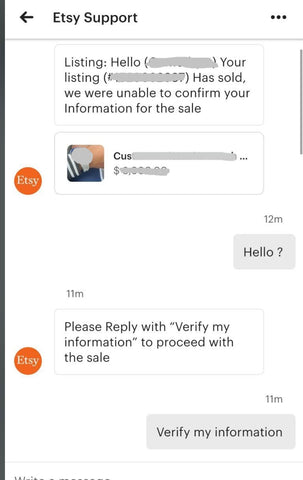 Etsy scam example