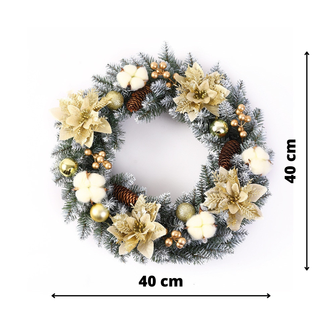 Guirlanda Flores Douradas Enfeite de Natal Para Porta 40 cm – DCB Interiores