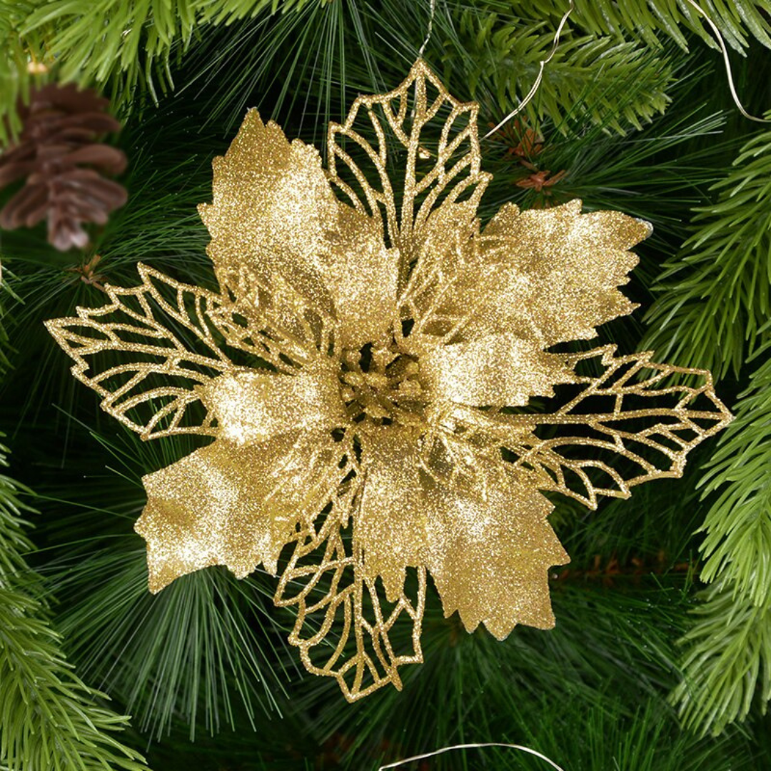 Kit Com 5 Flores Artificiais Dourada Para Enfeitar Árvore de Natal – DCB  Interiores