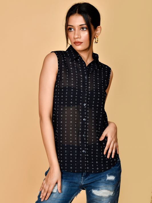 Buy Georgette Striped Sleeveless Shirt Top for Girls/women Online at  Silvermerc
