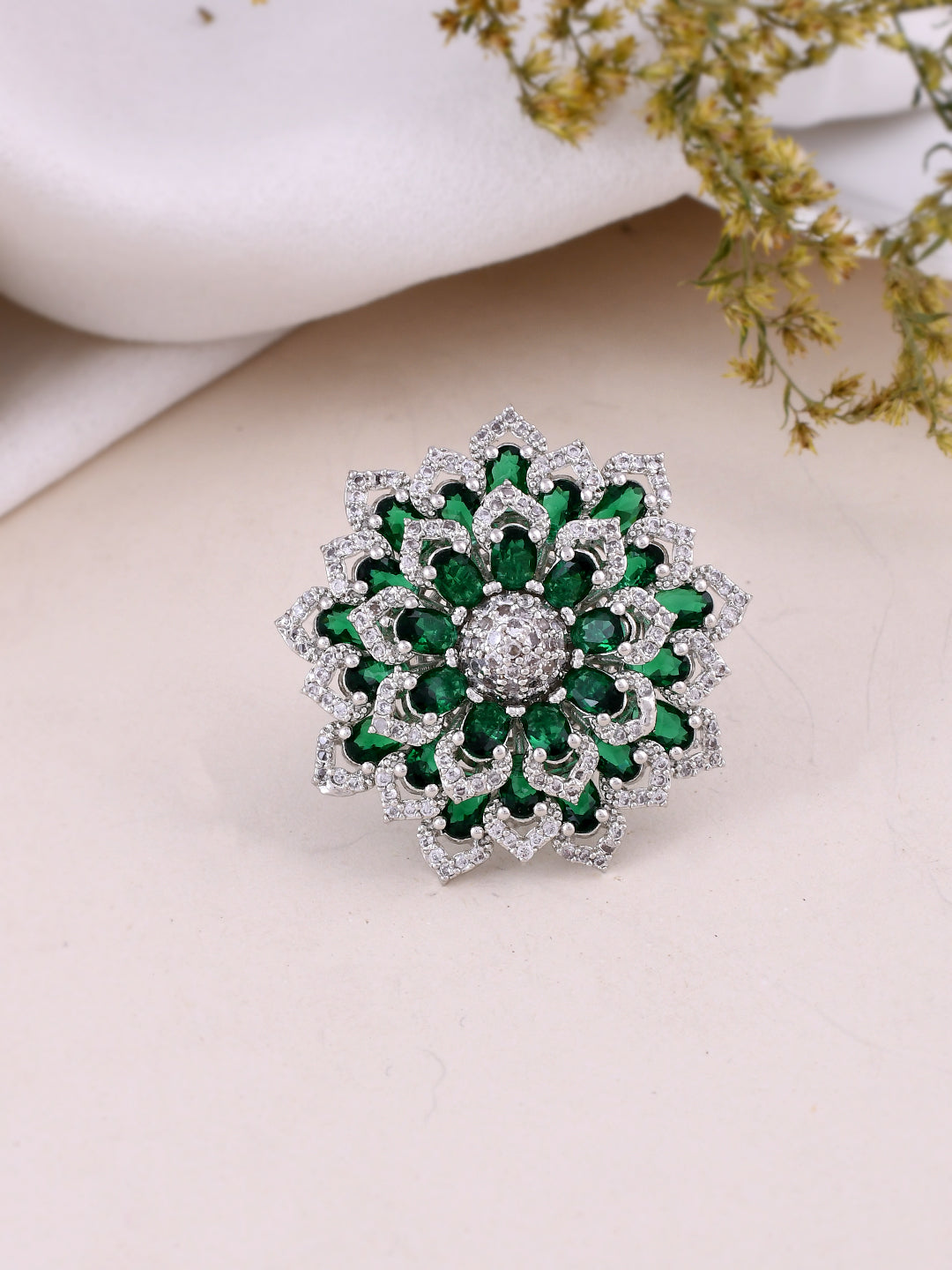 Buy Emerald Stone 5 Metal Finger Ring Shop Online FR1283