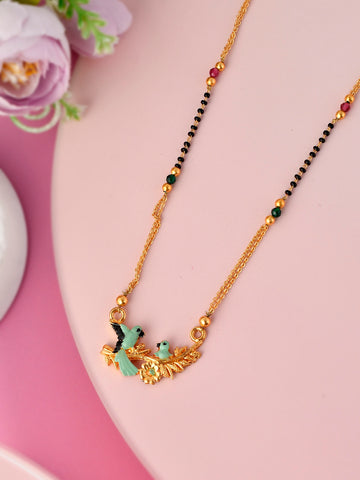 Gold Plated & Black Beaded Peacock Design Mangalsutra for Women Online